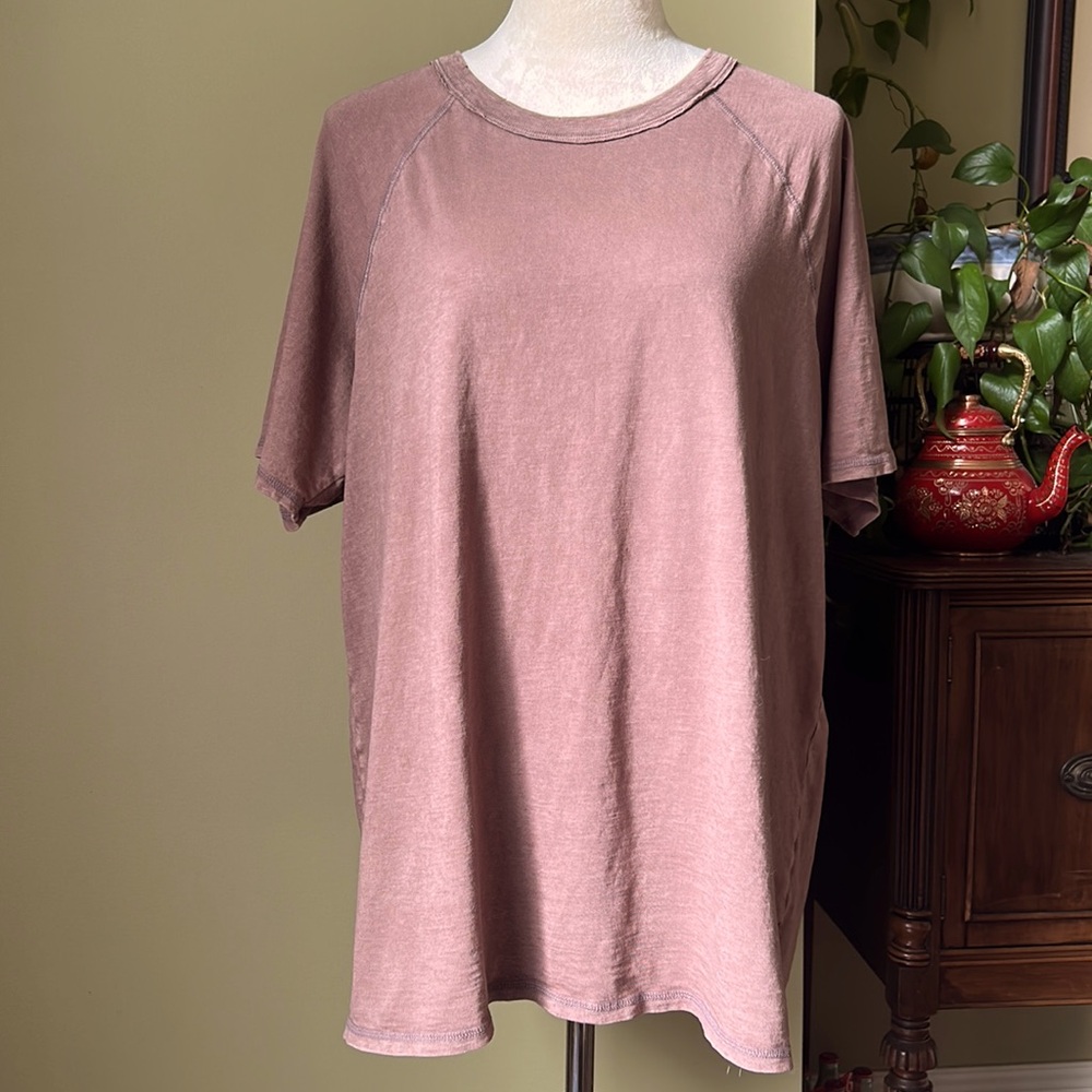 Aerie Brown Raw Hem Short Sleeve Tee